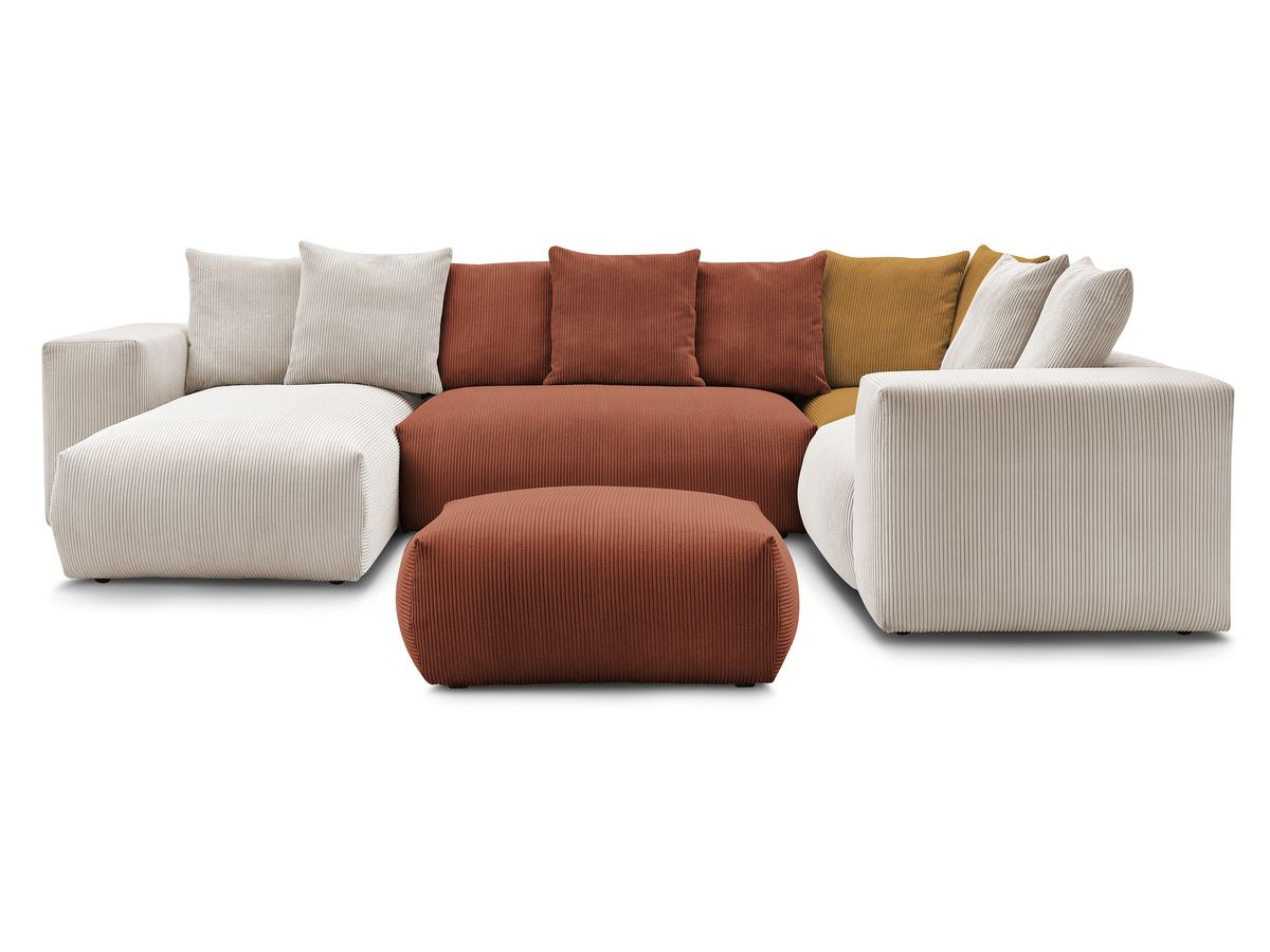 Canapé panoramique fixe modulable VOLTAIRE avec 1 méridienne, 1 angle, 2 chauffeuses et 1 pouf