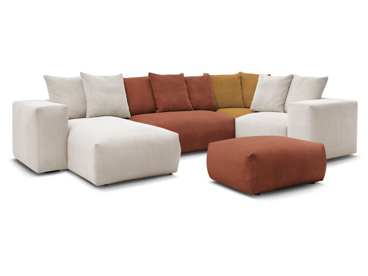 Canapé panoramique fixe modulable VOLTAIRE avec 1 méridienne, 1 angle, 2 chauffeuses et 1 pouf