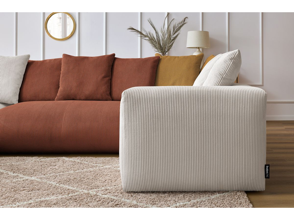 Canapé panoramique fixe modulable VOLTAIRE avec 1 méridienne, 1 angle, 2 chauffeuses et 1 pouf