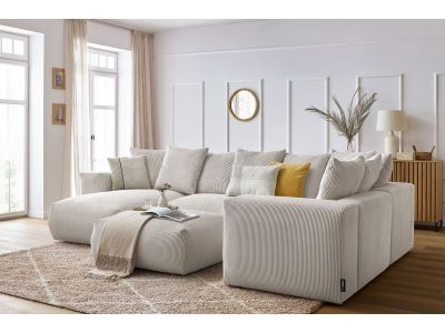 Canapé panoramique fixe modulable VOLTAIRE avec 1 méridienne, 1 angle, 2 chauffeuses et 1 pouf