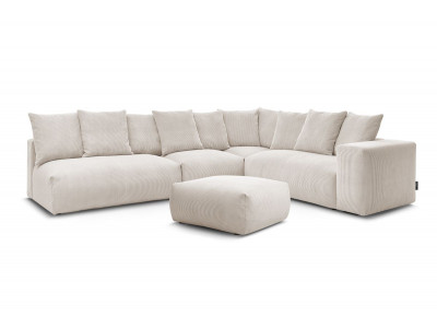 Canapé d'angle fixe modulable VOLTAIRE avec 2 chauffeuses 2 places, 1 angle, 1 chauffeuse 1 place et 1 pouf