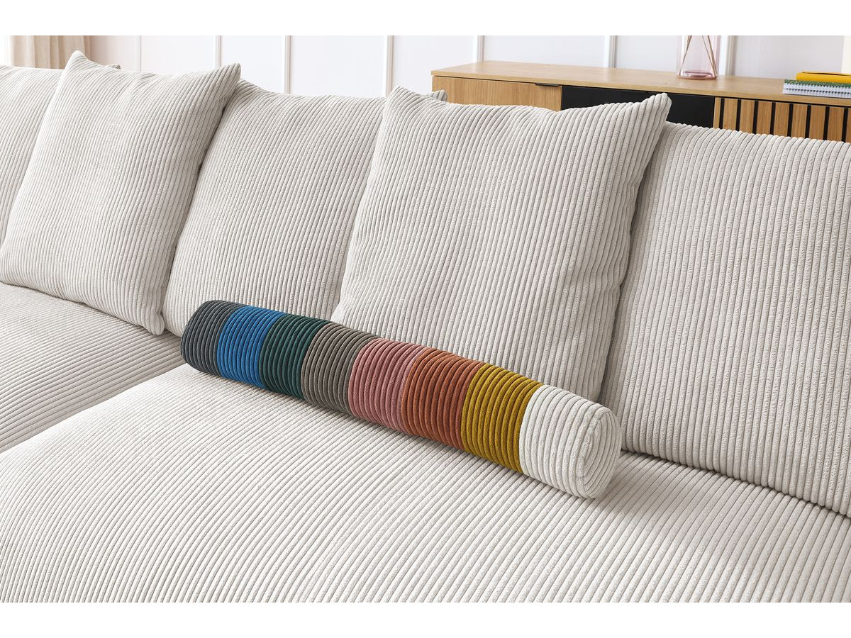 Canapé d'angle fixe EVEREST tissu chiné - Orange - Angle droit - 10 coussins