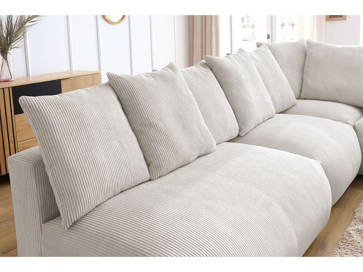 Canapé d'angle fixe EVEREST tissu chiné - Orange - Angle droit - 10 coussins