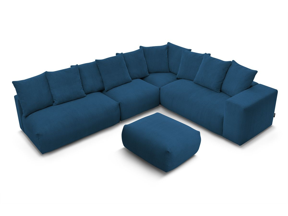 Canapé d'angle fixe modulable VOLTAIRE avec 2 chauffeuses 2 places, 1 angle, 1 chauffeuse 1 place et 1 pouf