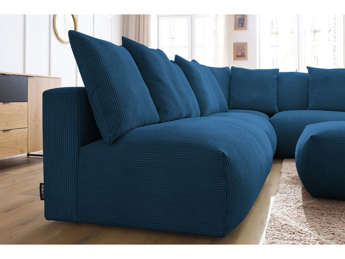 Canapé d'angle fixe modulable VOLTAIRE avec 2 chauffeuses 2 places, 1 angle, 1 chauffeuse 1 place et 1 pouf