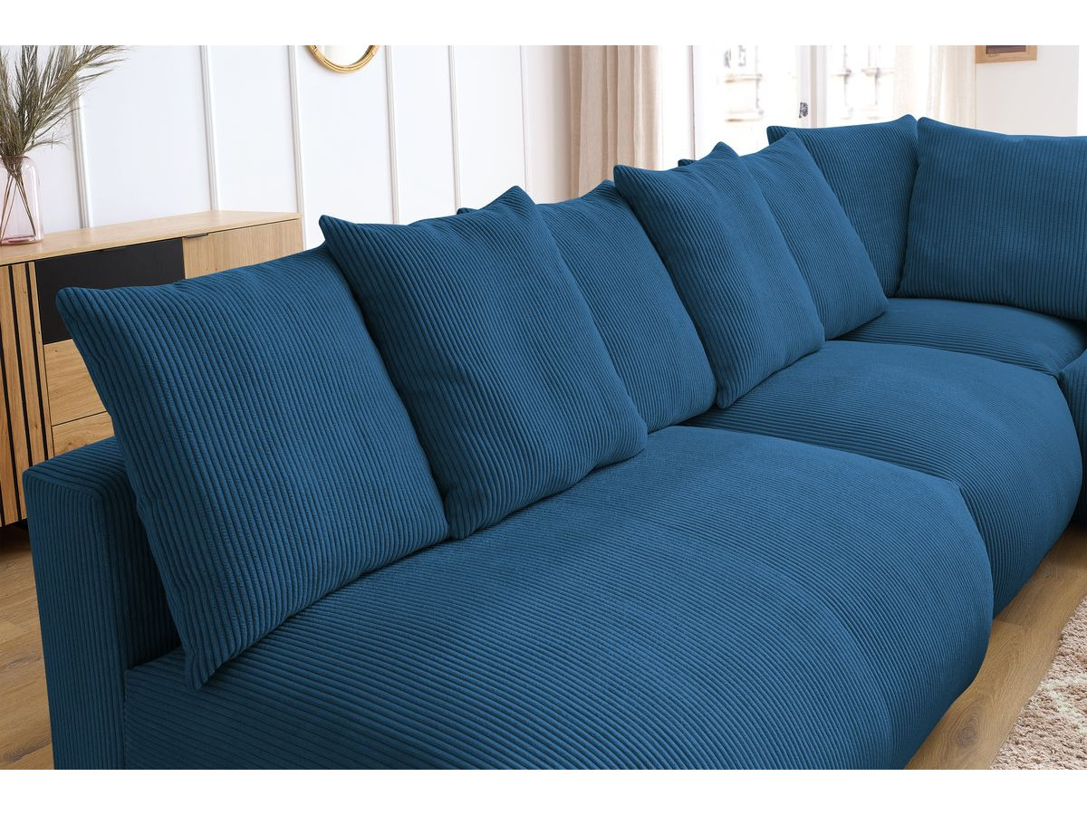 Canapé d'angle fixe modulable VOLTAIRE avec 2 chauffeuses 2 places, 1 angle, 1 chauffeuse 1 place et 1 pouf