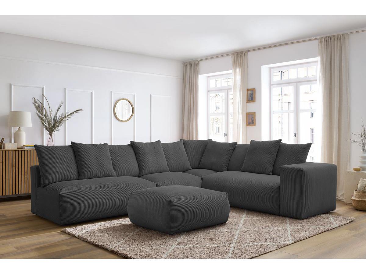 Canapé d'angle fixe EVEREST tissu chiné - Orange - Angle droit - 10 coussins