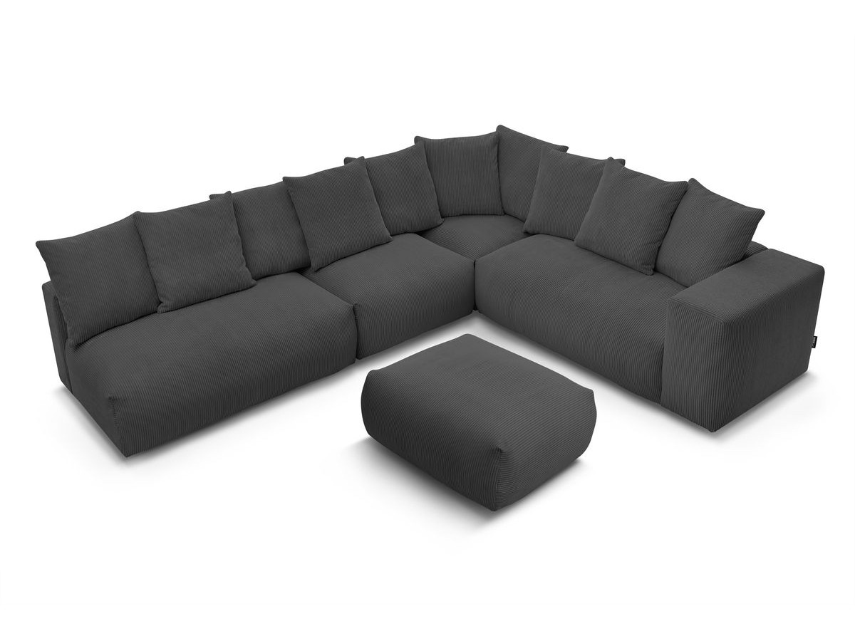 Canapé d'angle fixe EVEREST tissu chiné - Orange - Angle droit - 10 coussins