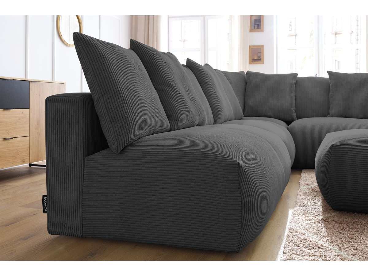 Canapé d'angle fixe EVEREST tissu chiné - Orange - Angle droit - 10 coussins