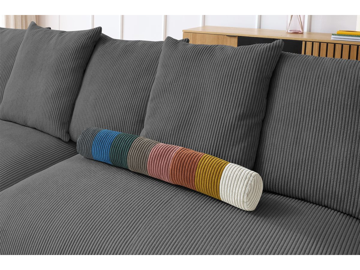 Canapé d'angle fixe EVEREST tissu chiné - Orange - Angle droit - 10 coussins