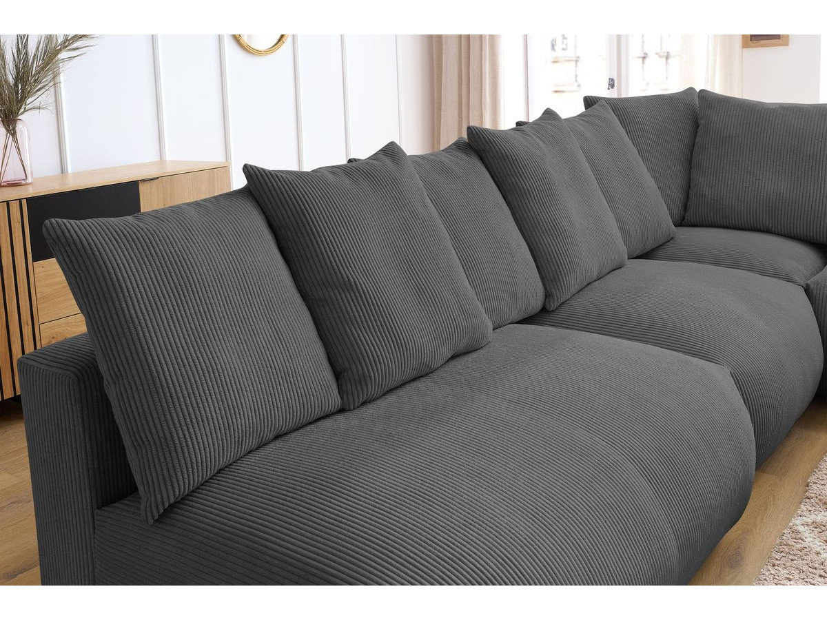 Canapé d'angle fixe EVEREST tissu chiné - Orange - Angle droit - 10 coussins