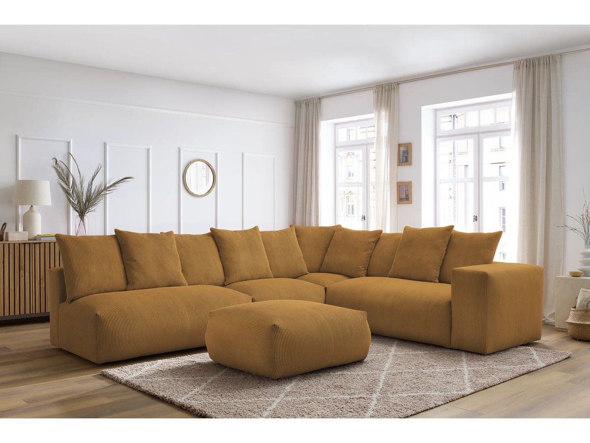 VOLTAIRE modulaire vaste hoekbank met 2 tweezitsfauteuils, 1 hoekbank, 1 enkele fauteuil en 1 poef