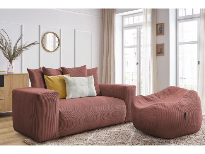 Canapé droit fixe 2 places ultra moelleux VOLTAIRE avec pouf