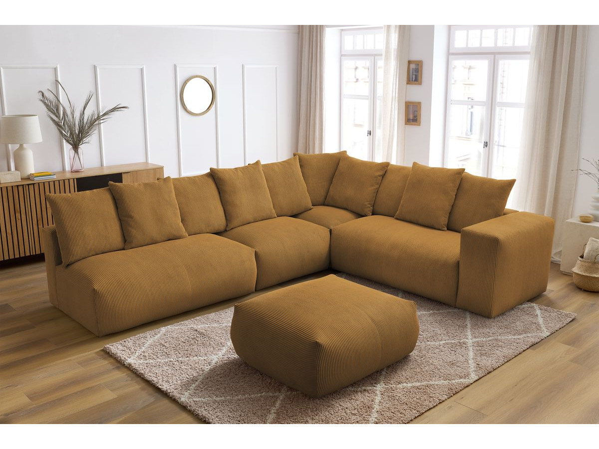 VOLTAIRE modulaire vaste hoekbank met 2 tweezitsfauteuils, 1 hoekbank, 1 enkele fauteuil en 1 poef