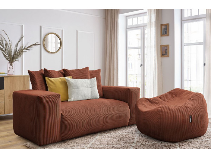 Canapé droit fixe 2 places ultra moelleux VOLTAIRE avec pouf