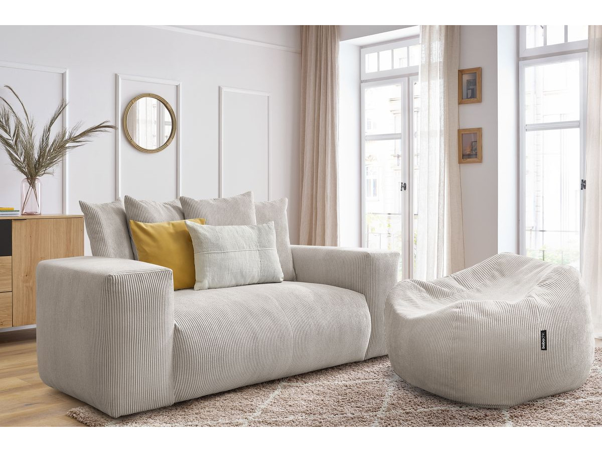 Canapé droit fixe 2 places VOLTAIRE avec pouf