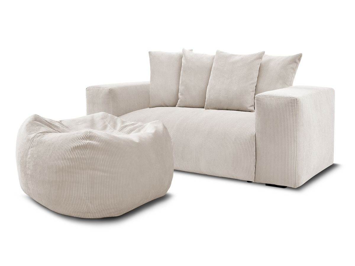 Canapé droit fixe 2 places VOLTAIRE avec pouf