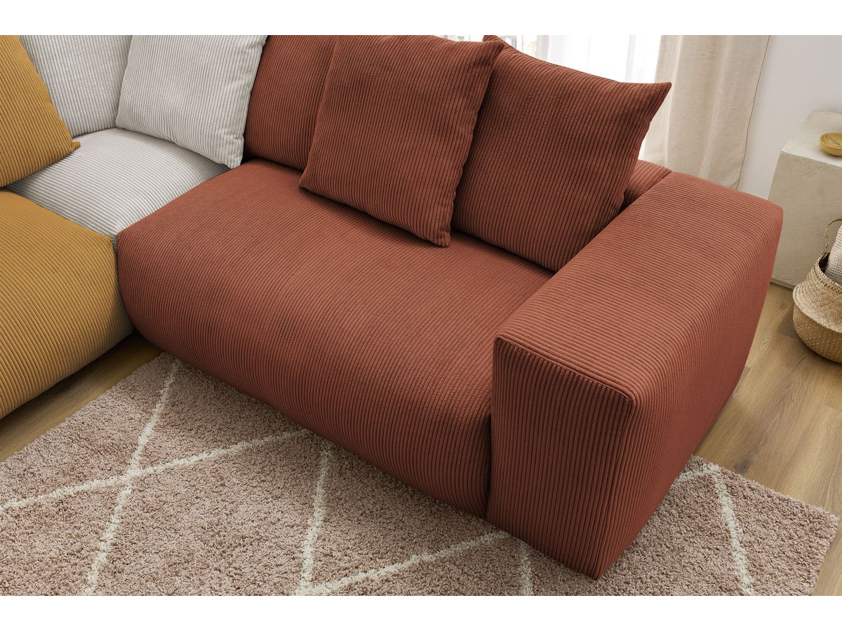Canapé d'angle fixe modulable VOLTAIRE avec 2 chauffeuses 2 places, 1 angle, 1 chauffeuse 1 place et 1 pouf