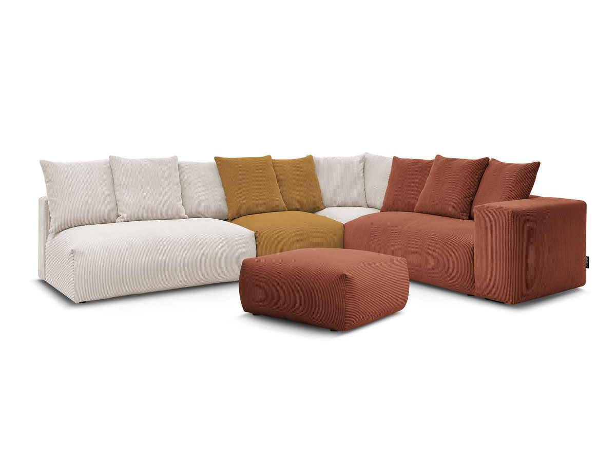 Canapé d'angle fixe modulable VOLTAIRE avec 2 chauffeuses 2 places, 1 angle, 1 chauffeuse 1 place et 1 pouf