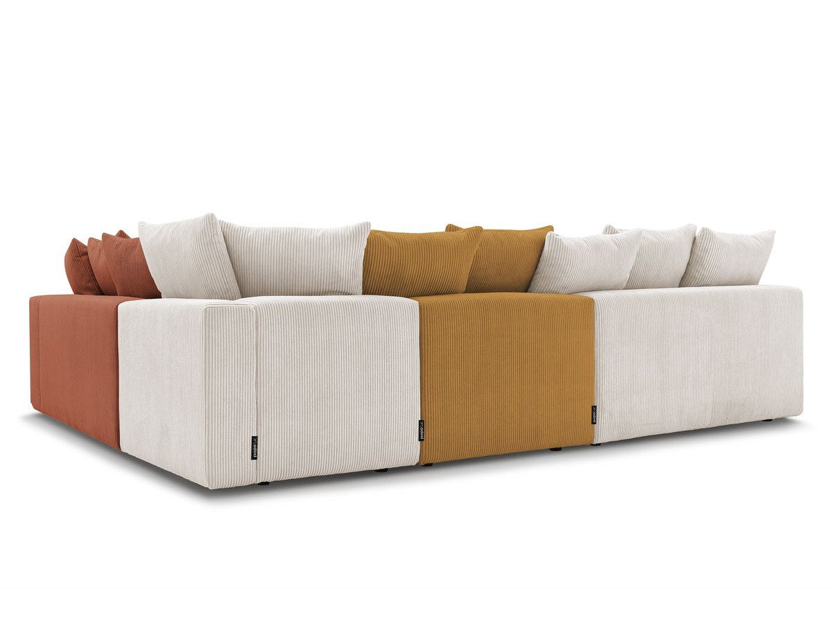 Canapé d'angle fixe modulable VOLTAIRE avec 2 chauffeuses 2 places, 1 angle, 1 chauffeuse 1 place et 1 pouf