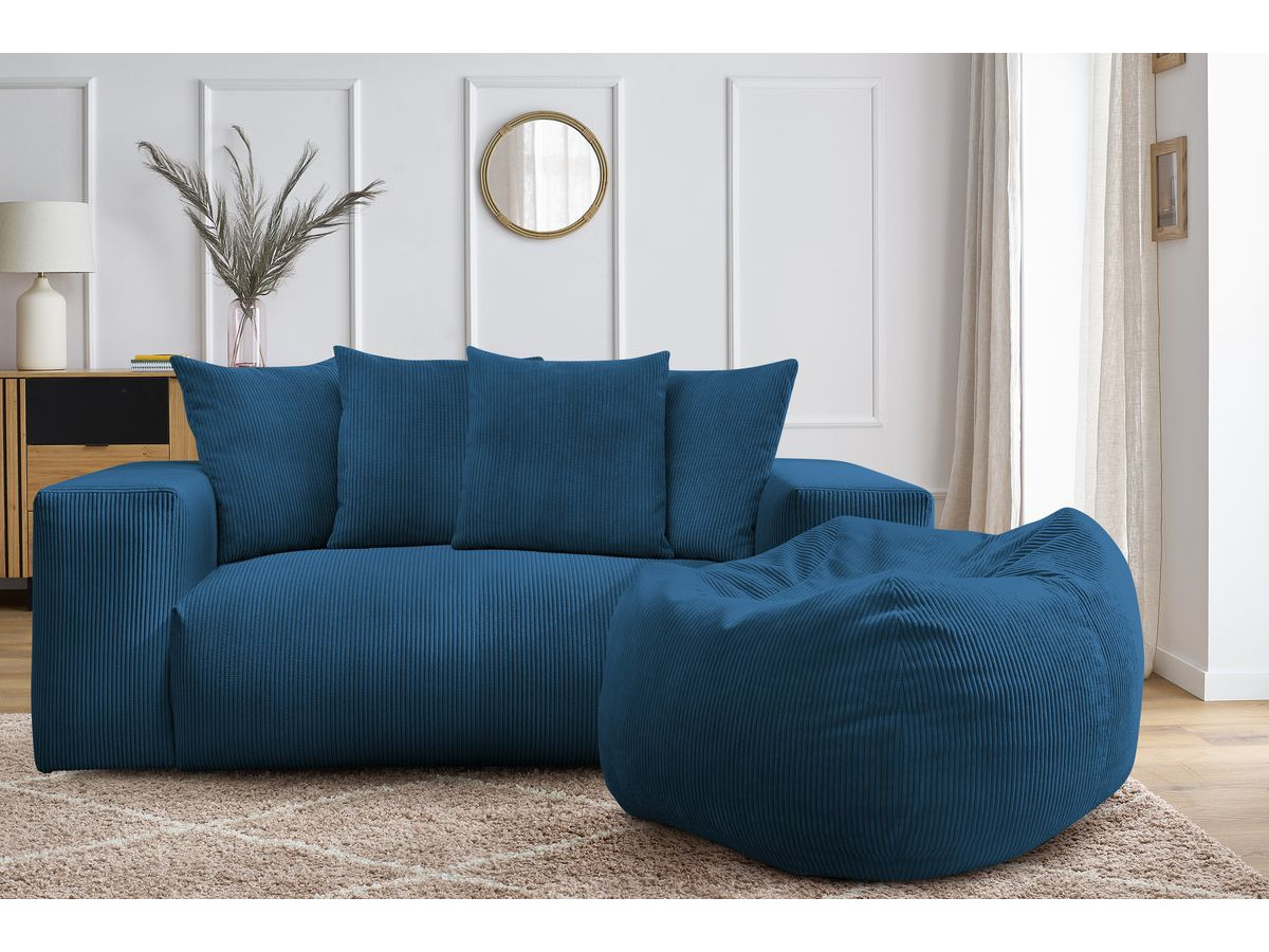 Canapé droit 2 places VOLTAIRE avec pouf bleu foncé — vue 5