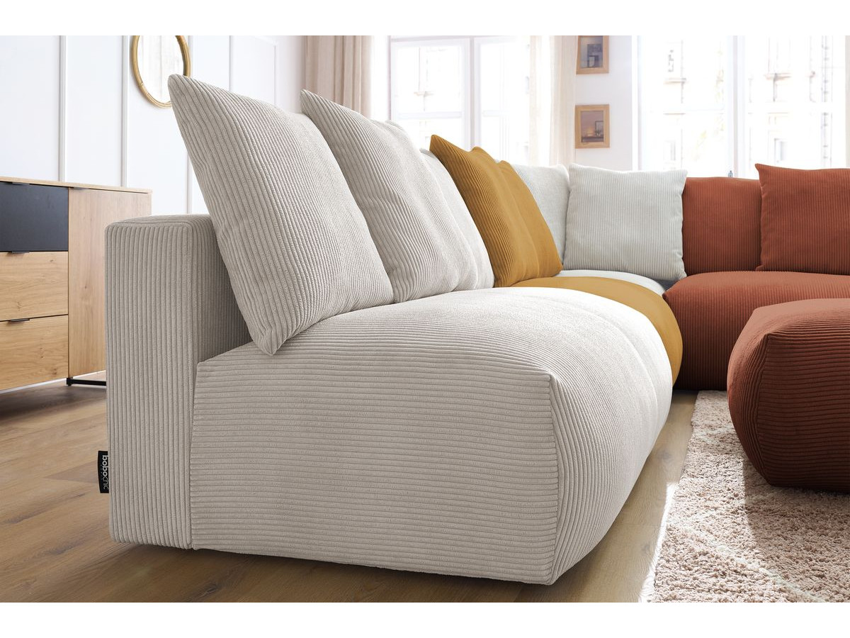 Canapé d'angle fixe modulable VOLTAIRE avec 2 chauffeuses 2 places, 1 angle, 1 chauffeuse 1 place et 1 pouf