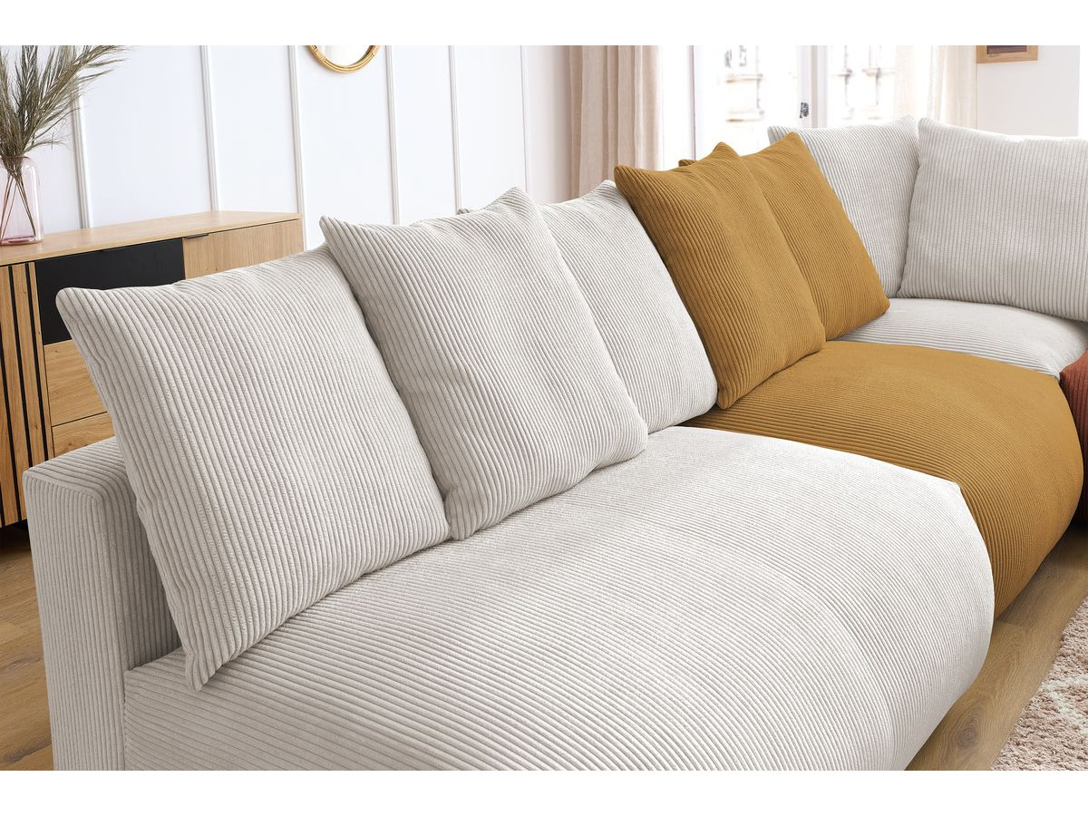 Canapé d'angle fixe modulable VOLTAIRE avec 2 chauffeuses 2 places, 1 angle, 1 chauffeuse 1 place et 1 pouf