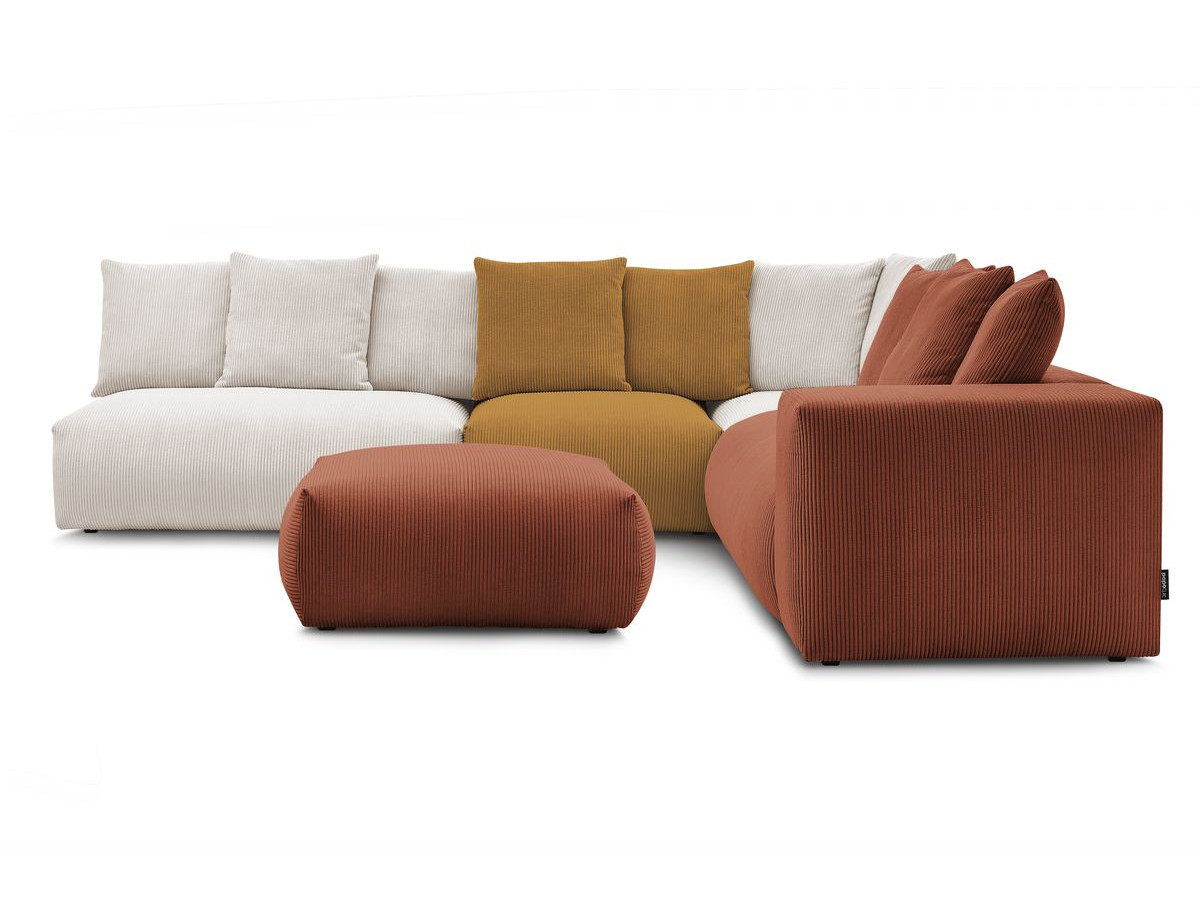 Canapé d'angle fixe modulable VOLTAIRE avec 2 chauffeuses 2 places, 1 angle, 1 chauffeuse 1 place et 1 pouf
