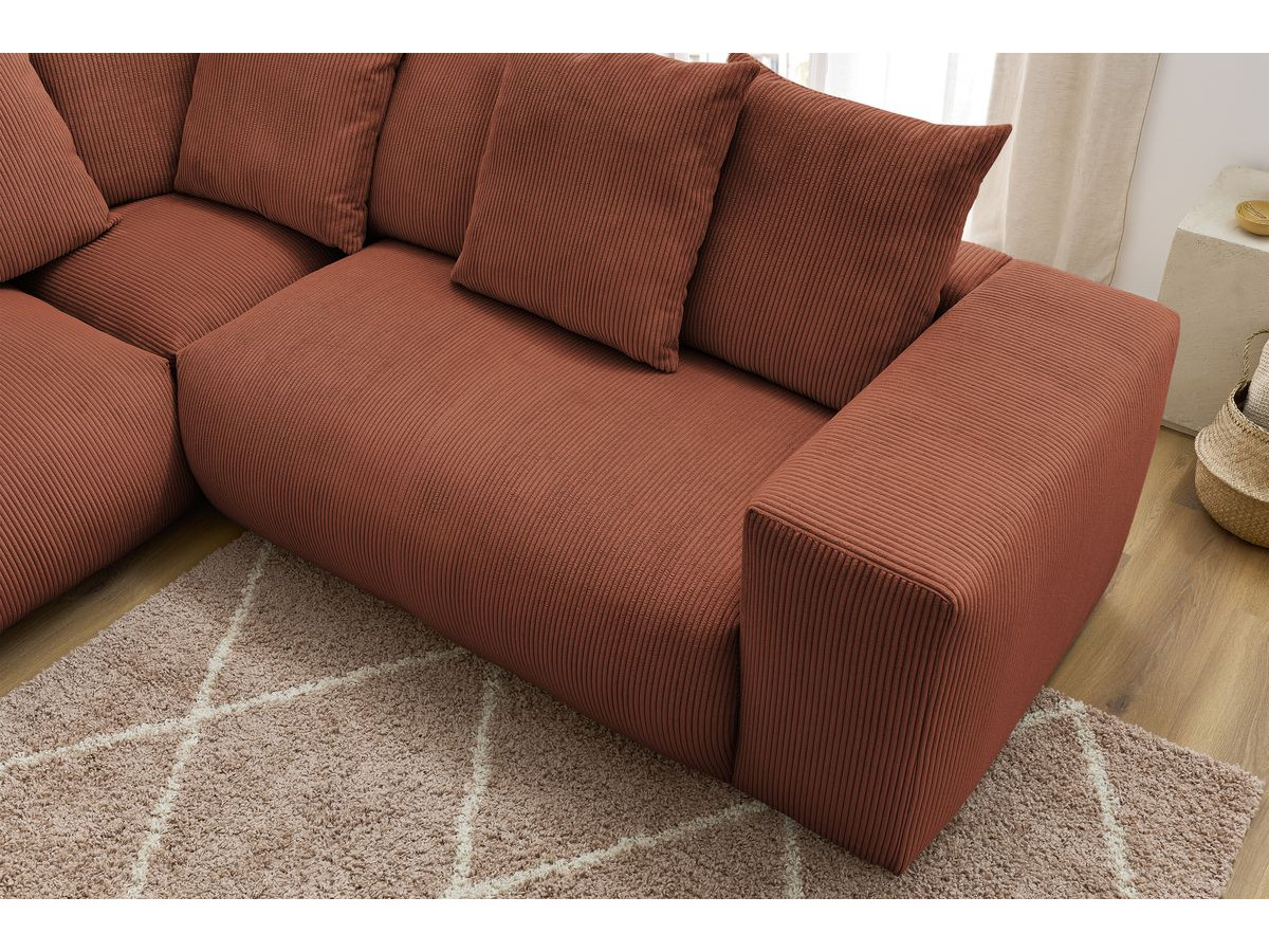 Canapé d'angle fixe EVEREST tissu chiné - Orange - Angle droit - 10 coussins