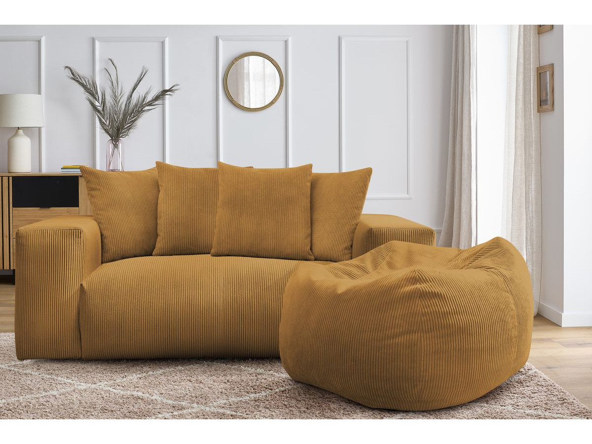 Canapé droit 2 places VOLTAIRE avec pouf jaune — vue 5