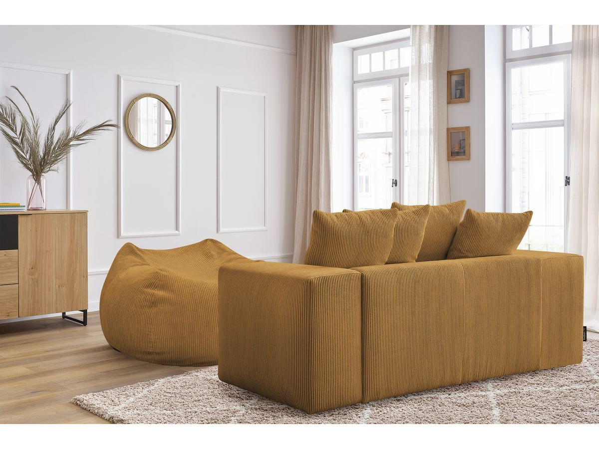Canapé d'angle fixe EVEREST tissu chiné - Orange - Angle droit - 10 coussins
