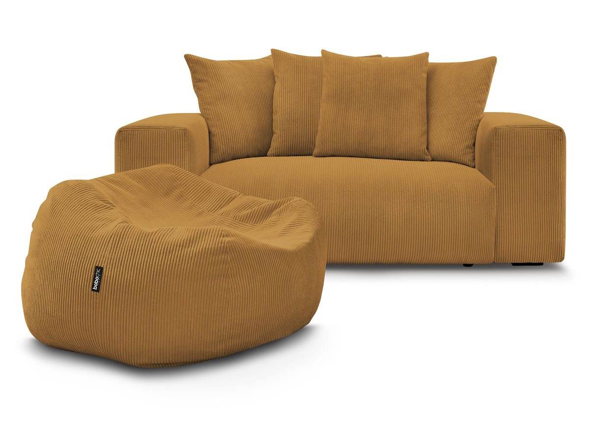 Canapé d'angle fixe EVEREST tissu chiné - Orange - Angle droit - 10 coussins