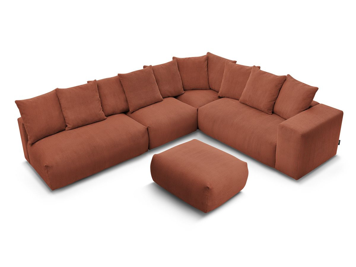 Canapé d'angle fixe EVEREST tissu chiné - Orange - Angle droit - 10 coussins