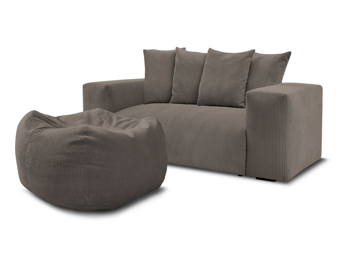 Canapé droit fixe 2 places VOLTAIRE avec pouf