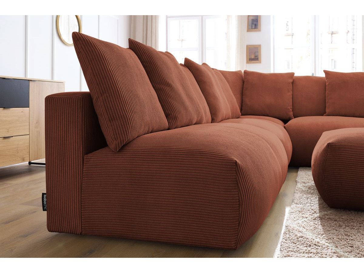 Canapé d'angle fixe EVEREST tissu chiné - Orange - Angle droit - 10 coussins