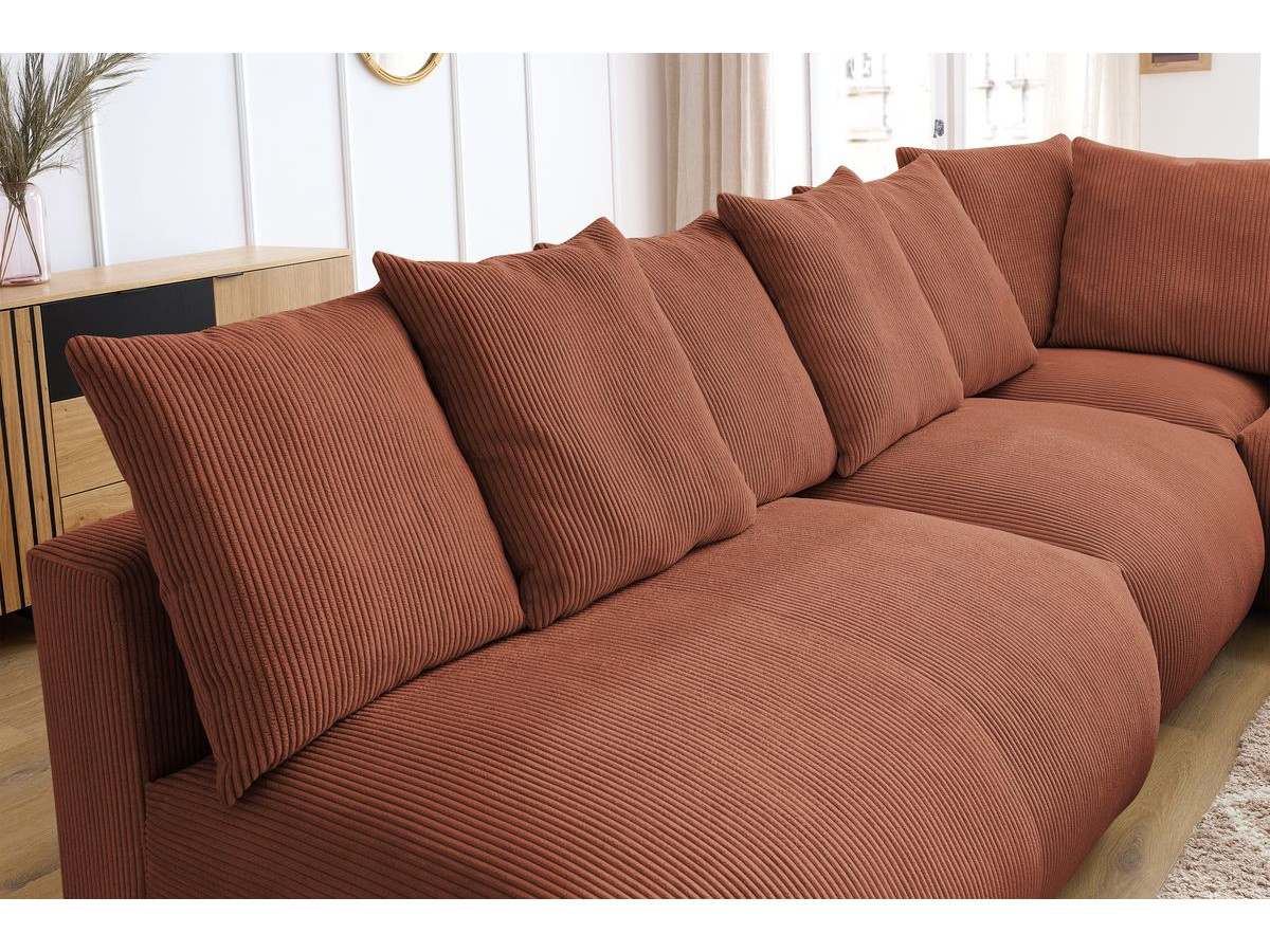 Canapé d'angle fixe EVEREST tissu chiné - Orange - Angle droit - 10 coussins