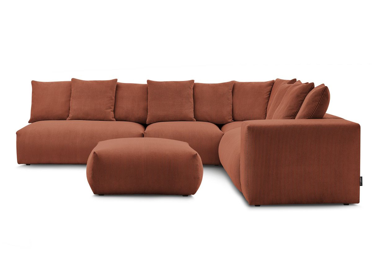 Canapé d'angle fixe EVEREST tissu chiné - Orange - Angle droit - 10 coussins