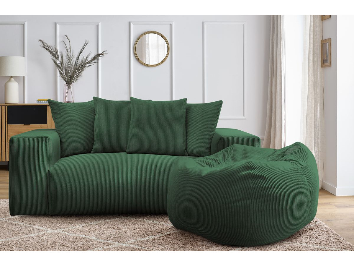 Canapé droit 2 places VOLTAIRE avec pouf vert — vue 5