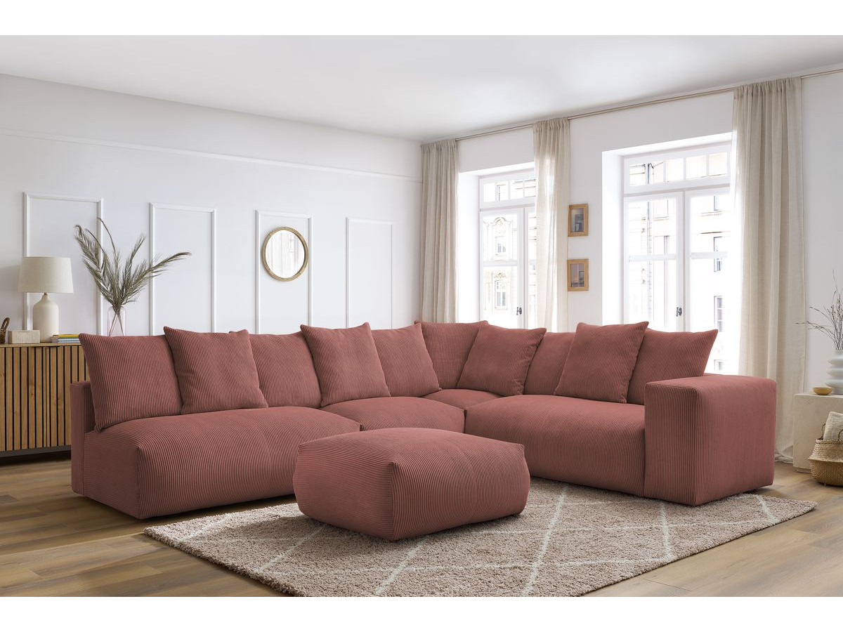 VOLTAIRE modulaire vaste hoekbank met 2 tweezitsfauteuils, 1 hoekbank, 1 enkele fauteuil en 1 poef