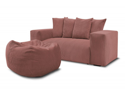 Canapé droit fixe 2 places VOLTAIRE avec pouf