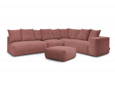 Canapé d'angle fixe modulable VOLTAIRE avec 2 chauffeuses 2 places, 1 angle, 1 chauffeuse 1 place et 1 pouf