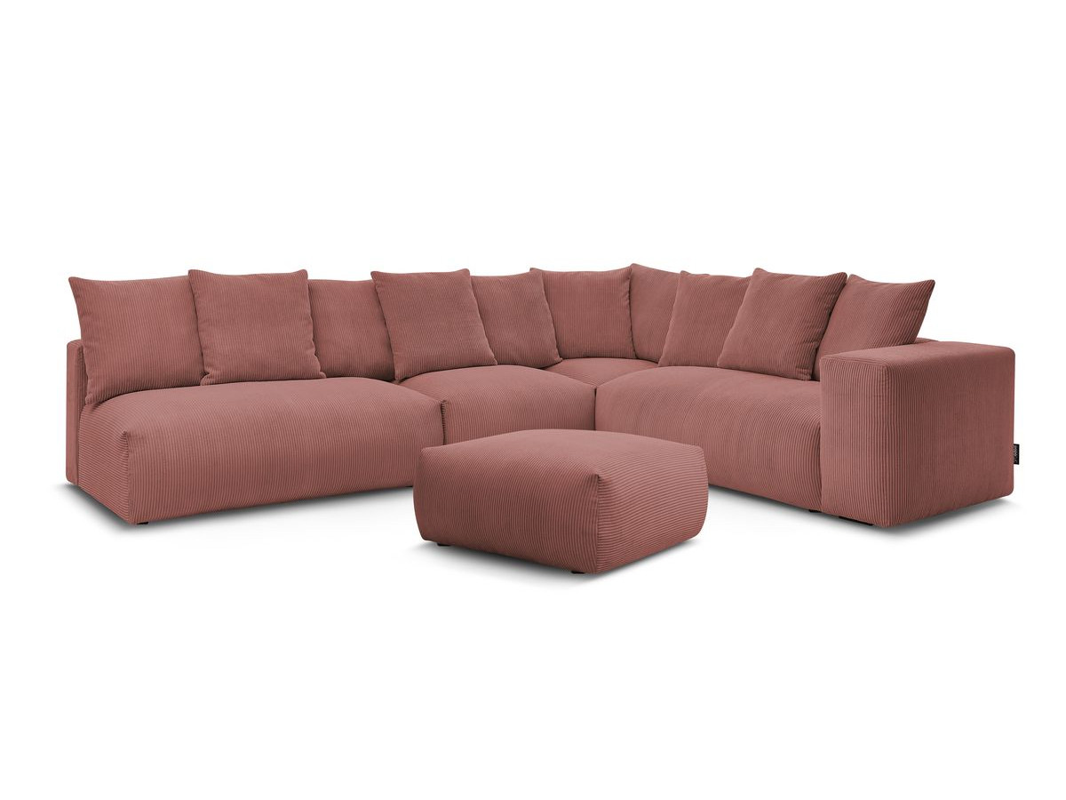 Canapé d'angle fixe modulable VOLTAIRE avec 2 chauffeuses 2 places, 1 angle, 1 chauffeuse 1 place et 1 pouf