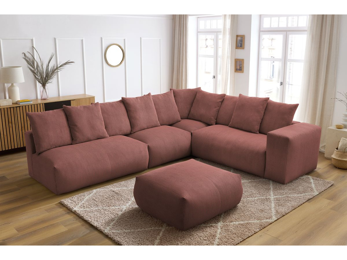 VOLTAIRE modulaire vaste hoekbank met 2 tweezitsfauteuils, 1 hoekbank, 1 enkele fauteuil en 1 poef