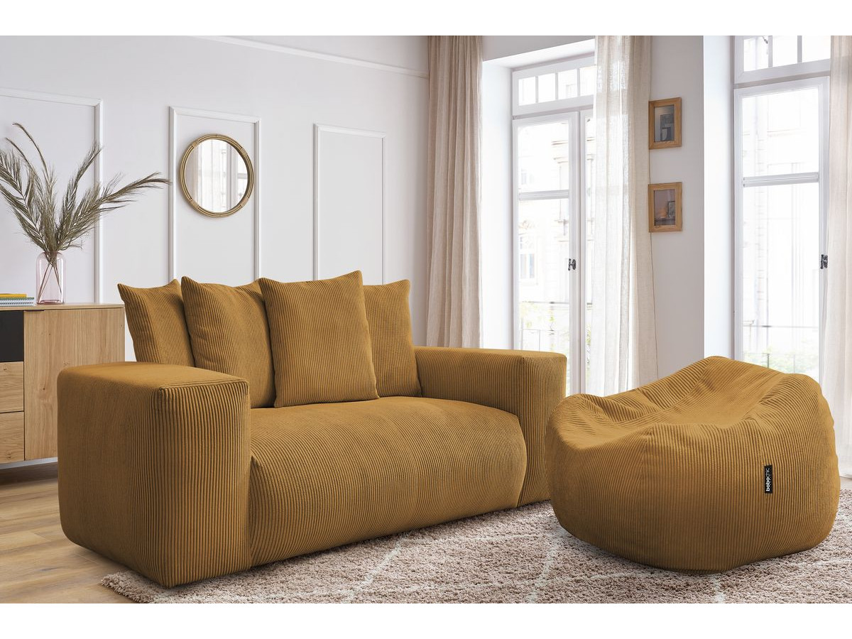 Canapé d'angle fixe EVEREST tissu chiné - Orange - Angle droit - 10 coussins