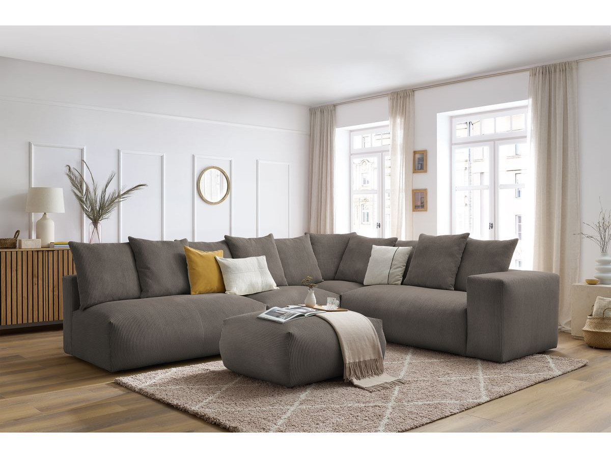VOLTAIRE modulaire vaste hoekbank met 2 tweezitsfauteuils, 1 hoekbank, 1 enkele fauteuil en 1 poef