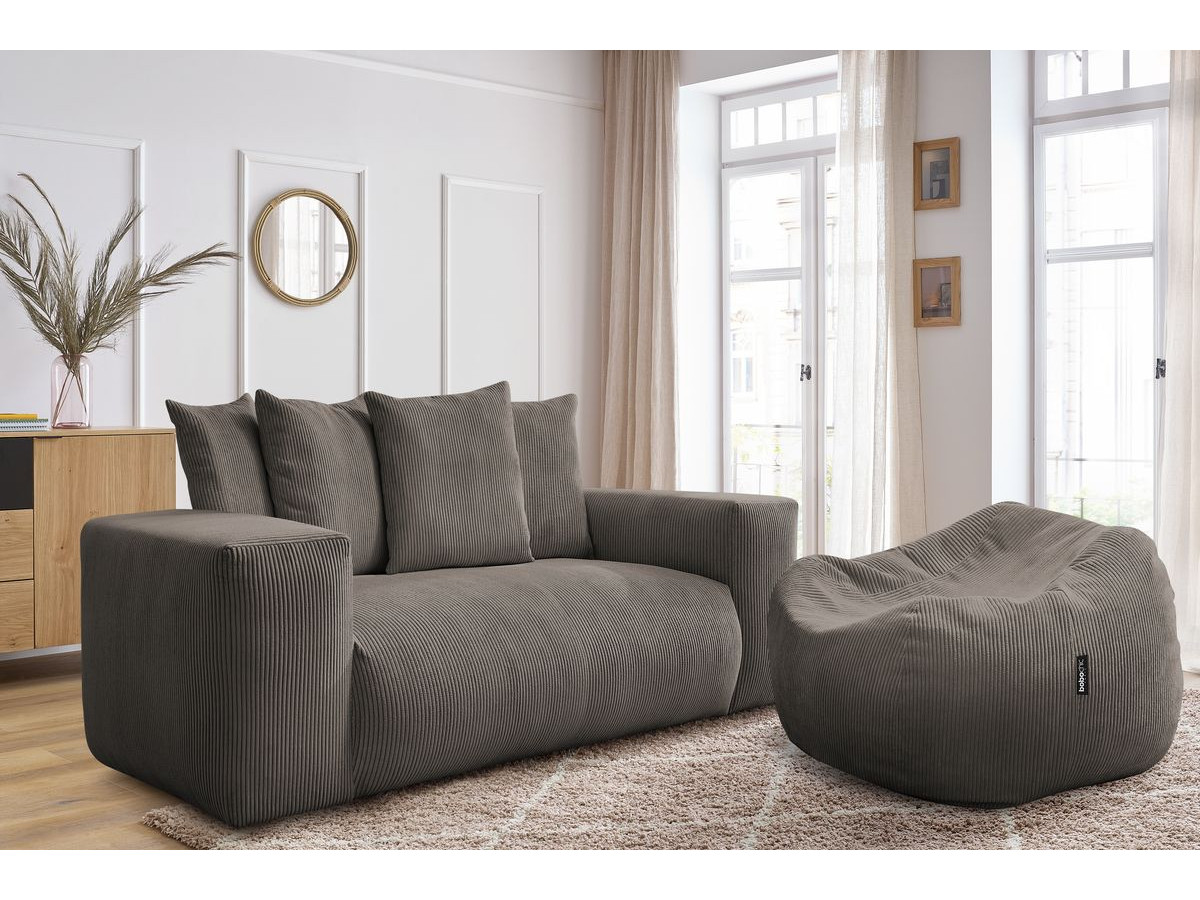 Canapé droit fixe 2 places VOLTAIRE avec pouf