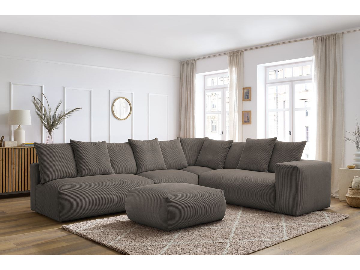 VOLTAIRE modulaire vaste hoekbank met 2 tweezitsfauteuils, 1 hoekbank, 1 enkele fauteuil en 1 poef