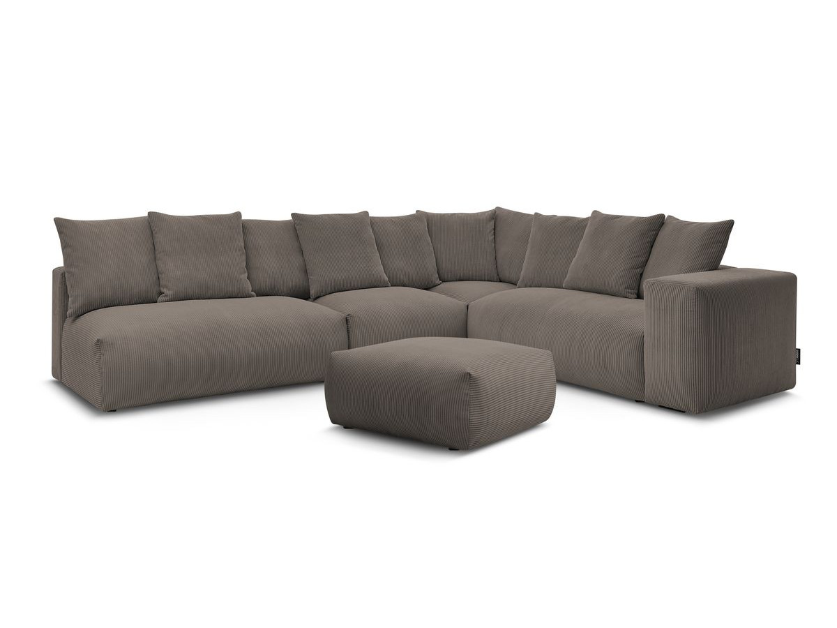 Canapé d'angle fixe modulable VOLTAIRE avec 2 chauffeuses 2 places, 1 angle, 1 chauffeuse 1 place et 1 pouf