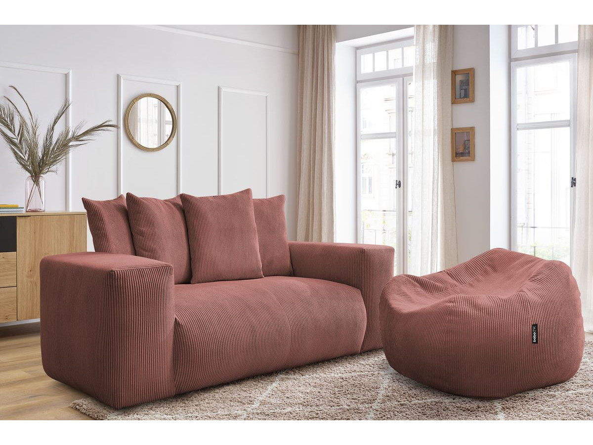 Canapé droit fixe 2 places VOLTAIRE avec pouf