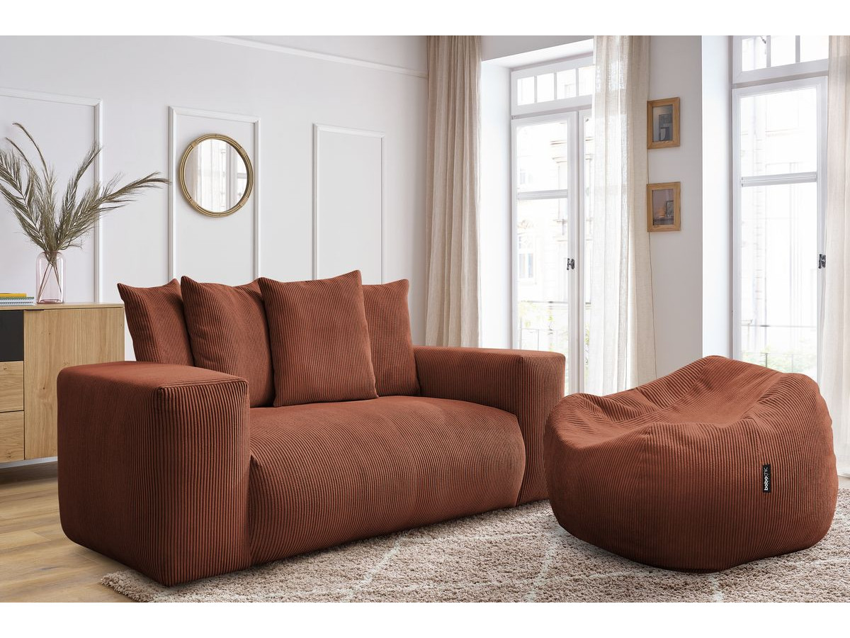 Canapé droit fixe 2 places VOLTAIRE avec pouf orange   BOBOCHIC - Vue supplémentaire 2